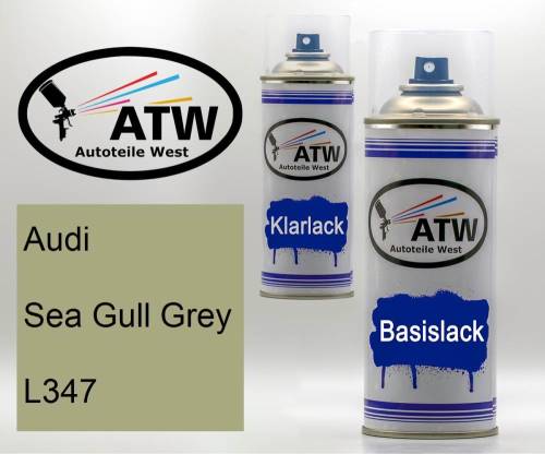 Audi, Sea Gull Grey, L347: 400ml Sprühdose + 400ml Klarlack - Set, von ATW Autoteile West.